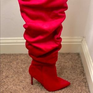 Ruby Red Suede Thigh High Boots